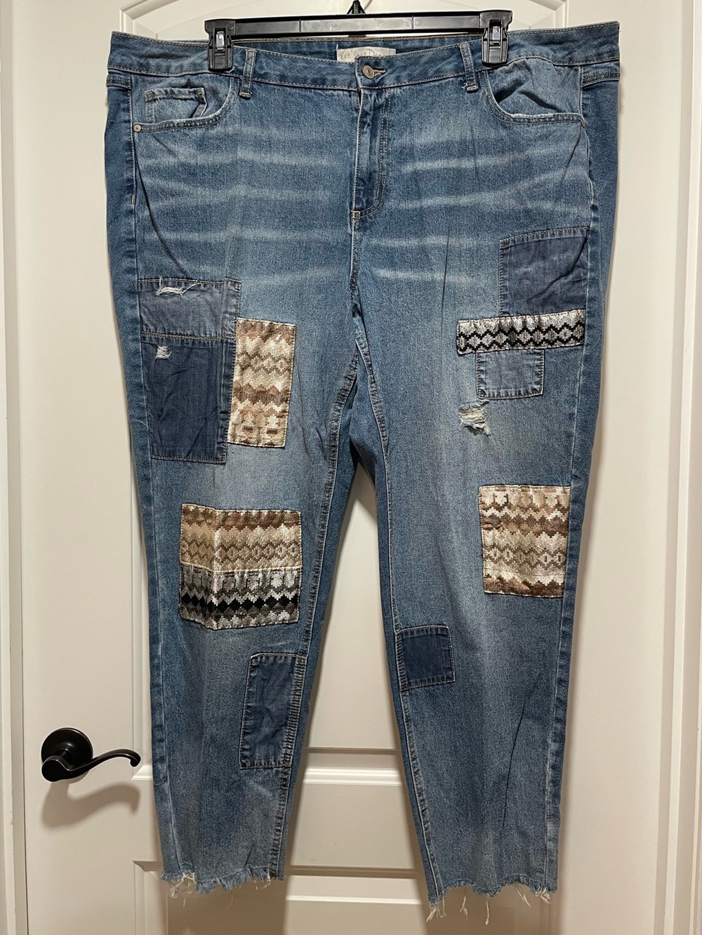 Pilcro Inspired Boho Cute! Sz 22 Light Blue Denim Ankle Jeans Neutral Patchwork